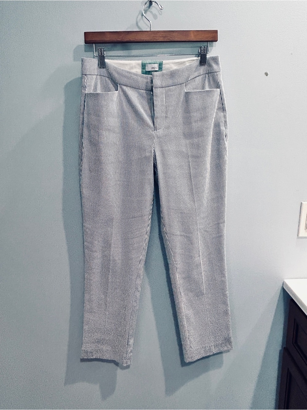 ecru Women's Ankle Cropped Pinstripe Pants in Black & White